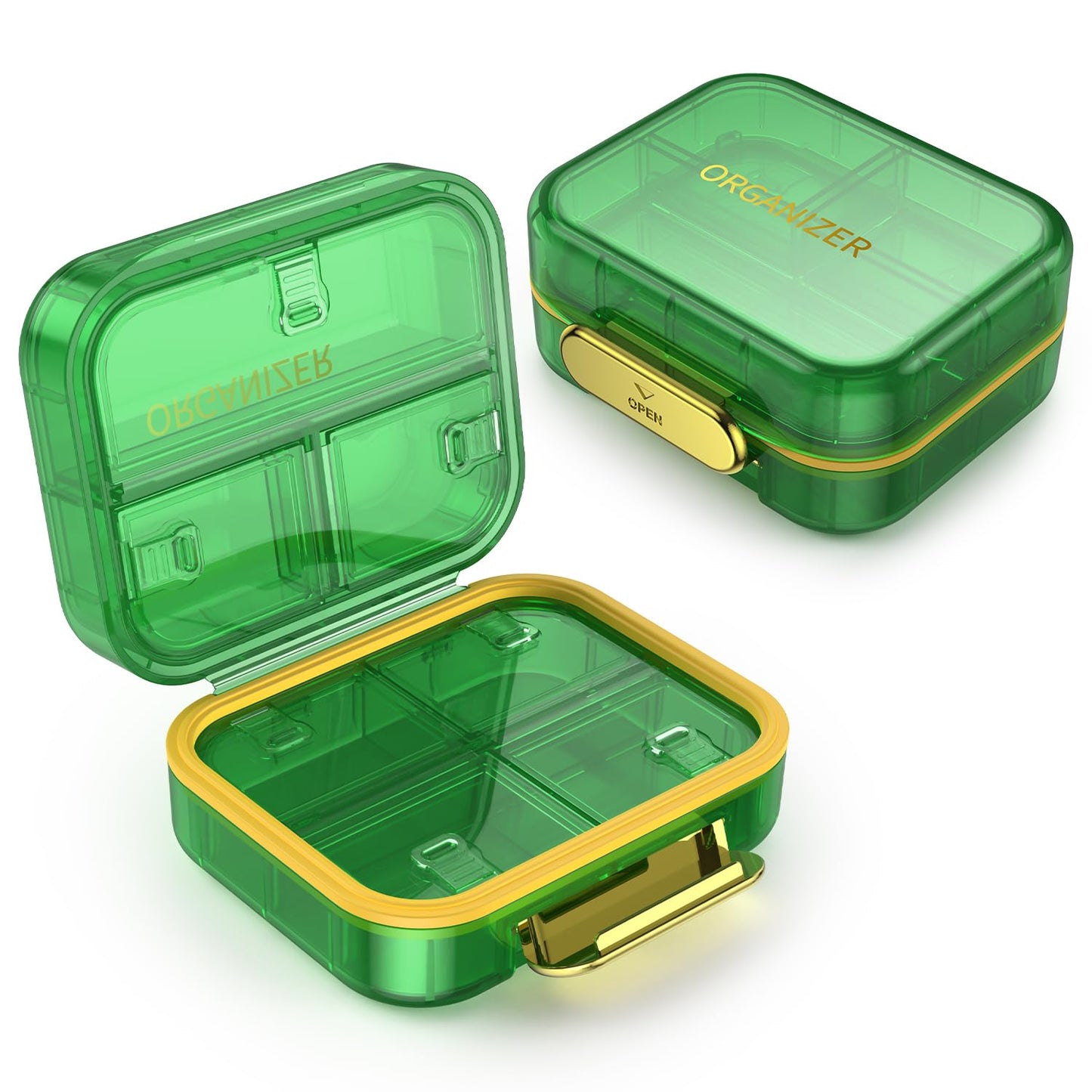 7 Compartment Travel Pill Box Pill Organizer Moisture Proof Mini Pill Case Small Pill Box for Pocket Purse Daily Portable Medicine Vitamin Box Fish Oil Box Supplement Box (Green)