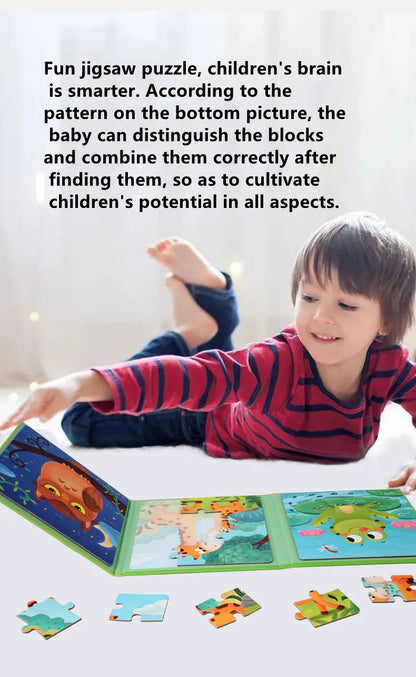 Montessori Magnetic Puzzle Book for Kids – Early Learning Educational Toy with Vehicles, Ocean & Dinosaur Themes