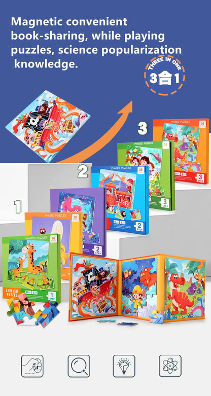 Montessori Magnetic Puzzle Book for Kids – Early Learning Educational Toy with Vehicles, Ocean & Dinosaur Themes