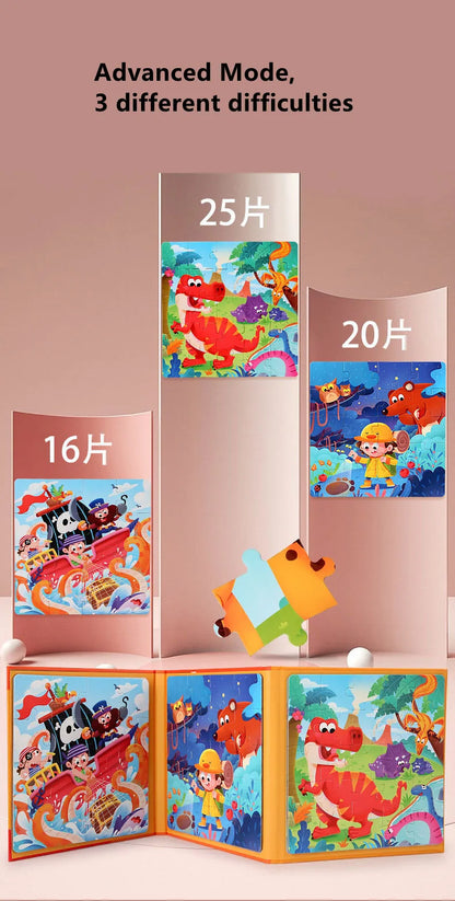 Montessori Magnetic Puzzle Book for Kids – Early Learning Educational Toy with Vehicles, Ocean & Dinosaur Themes