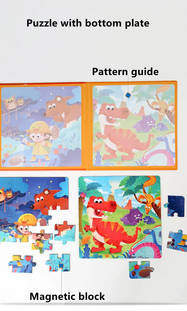 Montessori Magnetic Puzzle Book for Kids – Early Learning Educational Toy with Vehicles, Ocean & Dinosaur Themes
