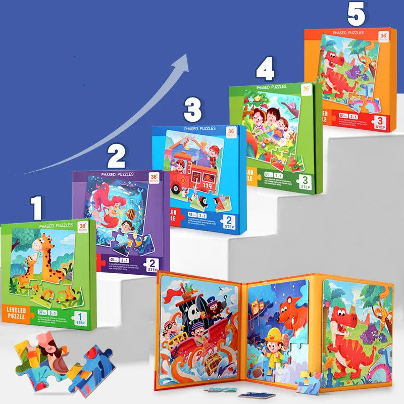 Montessori Magnetic Puzzle Book for Kids – Early Learning Educational Toy with Vehicles, Ocean & Dinosaur Themes